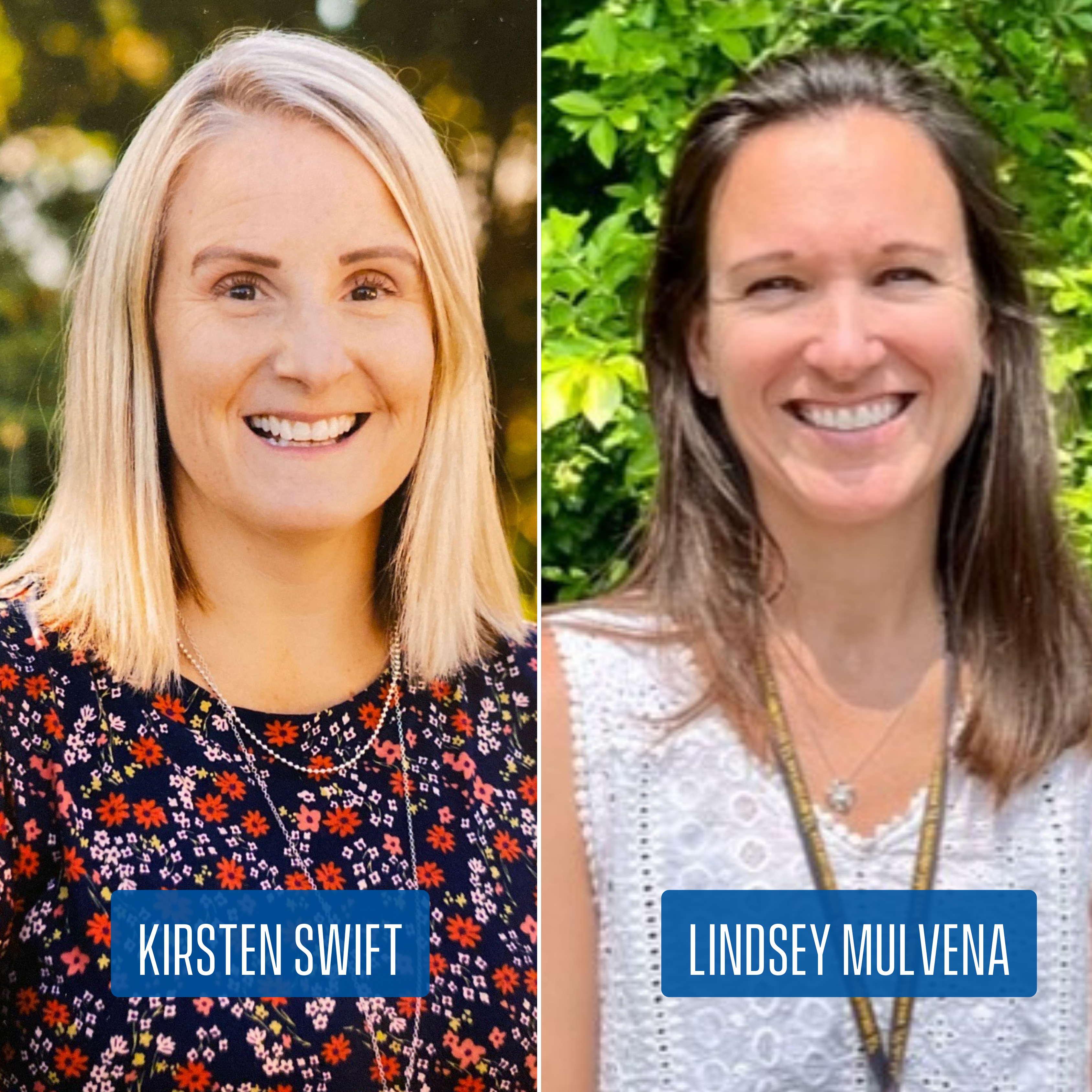 Split-screen image of the 2023 DIEEC Early Childhood Educators of the Year: Kristen Swift (left side) and Lindsey Mulvena (right side)