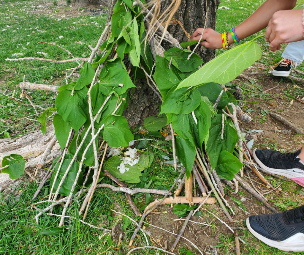 Building things, big or small…with sticks, feathers, leaves and other found objects.