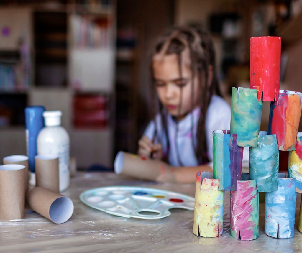 Toilet paper tube building blocks. Painting is fun, but an optional addition.